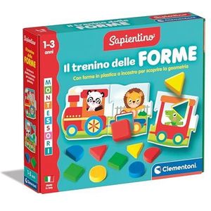 Clementoni Sapientino Montessori - De trein van vormen – educatief spel 1 jaar, puzzelkaartjes, educatieve kaarten voor kinderen, Montessori-spel om vormen te leren, Italiaans, gemaakt in Italiaans,
