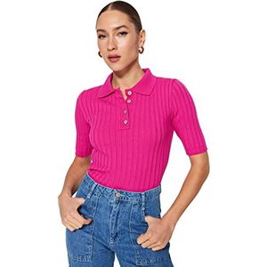 Trendyol Pull en tricot à col polo pour femme, fuchsia, S