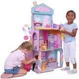 KidKraft Candy Castle 20242 Houten poppenhuis met meubels en accessoires, speelset met eenhoorn-lama-figuur, ijskegellift en rubberen beerstoel voor