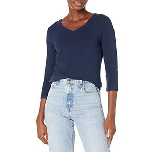 Amazon Essentials Dames T-shirt met 3/4 mouwen en V-hals (verkrijgbaar in grote maten), marineblauw, maat XXL