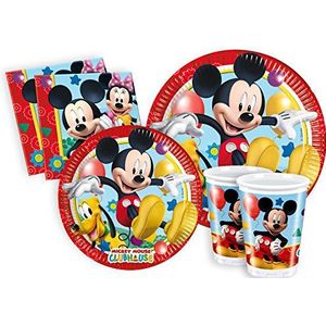 Ciao- Party Table Set Disney Mickey Mouse Club House 24 people (112 pcs: 24 paper plates Ø23cm, 24 paper plates Ø20cm, 24 plastic cups 200ml, 40 paper napkins 33x33cm), Y2495