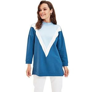 Trendyol sweatshirt, gebreid, met blauw paneel, trainingspak, dames, Navy Blauw