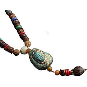 EXINOX Boeddhistische lange ketting met houten kralen: etnische boeddha: dames, hout, parels, Hout, Kralen