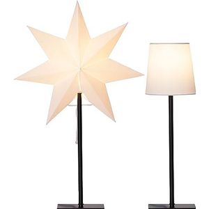 Star Trading tafellamp met verwisselbare lampenkap, 3D-papieren sterren of ronde lampenkap, wit, met kabelschakelaar, hoogte 55 cm, E14