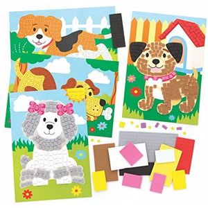 Baker Ross FE582 Mozaïeksets voor honden, 4 stuks, mozaïektegels, knutselen, mozaïek-kits voor kinderen, creatieve activiteiten voor kinderen