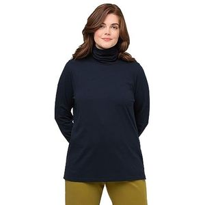 Ulla Popken T-shirt à manches longues et col roulé en coton biologique pour femme, Marine, 48-50/grande taille