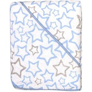 Ti TIN, Badhanddoek voor baby's, 100 x 100 cm, zacht, comfortabel, absorberend, 90% katoen, 10% polyester, badstof, stermotief, kleur blauw en wit, 340 g/m²