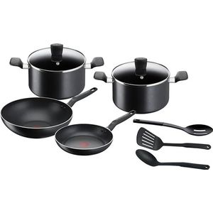 Tefal Kookgerei 9-delig, pan 24 cm + wok 28 cm + kookgerei 22/24 cm + gebruiksvoorwerpen, geen inductie, anti-aanbaklaag, ergonomische handgreep, Super Cook B459S984