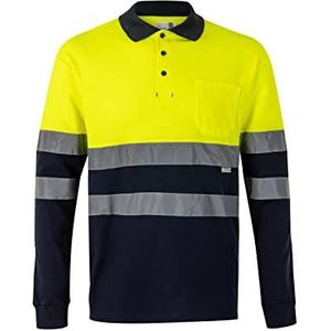 VELILLA 305515 Poloshirt met hoge zichtbaarheid, katoen, tweekleurig en lange mouwen, marineblauw/neongeel, maat 4XL, marineblauw/neongeel, 4XL, Marineblauw/fluorescerend geel