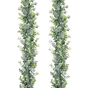 DearHouse 2 stuks kunsteucalyptus-slinger om op te hangen, kunstmatige eucalyptusbladeren om op te hangen, voor bruiloften, wanddecoratie, 1,8 m, uv-bescherming, binnen en buiten