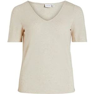 Vila Visina, col en V, S/S, Noos T-shirt pour femme, Bouleau/Détail : Melange, XL