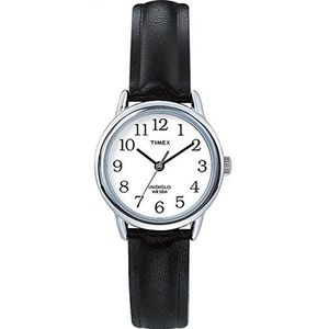 Timex Easy Reader T20441 Dameshorloge met leren armband, zwart, 25 mm, zwart/zilver, riem, Zwart/Zilver, Riem