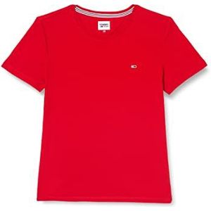 Tommy Hilfiger Tjw T-shirt voor dames, van zacht jersey, gebreide bovenstukken, S/S, Deep Crimson