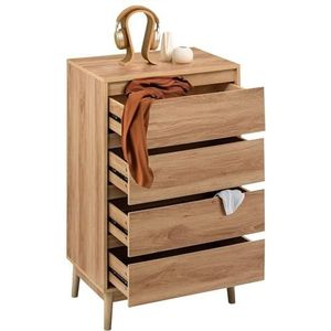 Avilia Commode met 4 laden in natuurlijk eikeneffect - kast met ruime laden voor slaapkamer, woonkamer, hal, van robuust materiaal, 60 x 40 x 107,3 cm