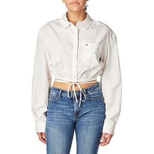 Tommy Jeans Tjw Dames kort overhemd om te binden geweven tops, wit, XL, Wit.