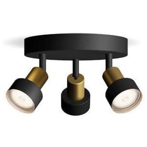 Philips Conduit Spot - Plafondspot met drie lichtpunten - Zwart met goud design - GU10 LED fitting - Ronde basisplaat