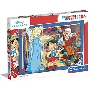 Clementoni Supercolor Disney Classics Pinocchio-104 stukjes voor kinderen, 6 jaar, cartoon-puzzel, made in Italy, meerkleurig, 25749