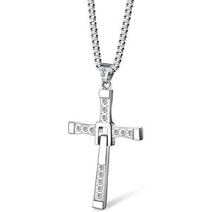 PPX Vin Diesel Dominic Toretto Halsketting met hanger in de vorm van een kruis met mini-doos, metaal, diamant synthetisch, Metaal, Synthetische diamant