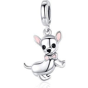 NewL Leuke Chihuahua Hanger 925 Zilver Roze Email Mode Sieraden Geschenken Meisjes Accessoires Sterling Zilver, Sterling zilver