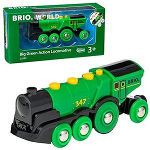 BRIO World 33593 Krachtige groene locomotief op batterijen - geluid en licht elektrische trein - voor houten treinbaan - speelgoed voor jongens en meisjes vanaf 3 jaar