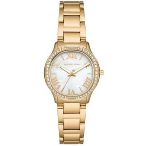 Michael Kors Sage dameshorloge, driewijzers kwartsuurwerk met roestvrijstalen of leren armband, Roségoud en wit, Armband