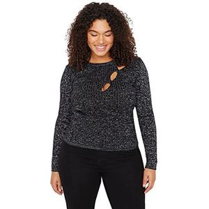 Trendyol Blazer moulant à col rond en tricot pour femme, Noir, 4XL grande taille