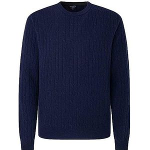 Hackett London Heren lamswol trui met ronde hals marineblauw, XL, Navy Blauw