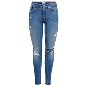 Only ONLBLUSH Mid SK ANK RAW Jeans REA8097, Medium Blue Denim, M/28 Dames, Blauw