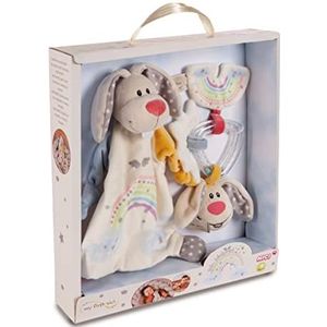NICI MyFirstNICI 48679 set knuffeldoek en rammelring konijn in geschenkverpakking 32 x 30 x 6,3 cm, beige