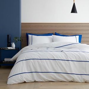 Content by Terence Conran Beddengoedset van katoen, draaddichtheid 200, dekbedovertrek en kussenslopen, met visgraatstrepen, voor super kingsize bed, wit/blauw