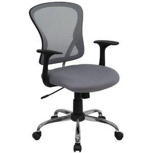 Flash Furniture Bureaustoel, draaibaar, van netstof, met basis en armleuningen, verchroomd, metaal, grijs, 73,66 x 60,96 x 27,94 cm