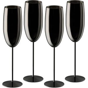 Relaxdays Set van 4 roestvrijstalen champagneglazen - Onbreekbaar - Lang koeleffect - 250 ml - Voor onderweg - Zwart