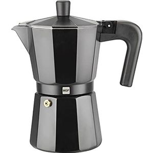 Koffiezetapparaat MAGEFESA KENIA BLACK - Gemaakt van zwart geëmailleerd aluminium, geschikt voor glaskeramische en elektrische fornuizen, niet geschikt voor inductie - grootte (6 kopjes)