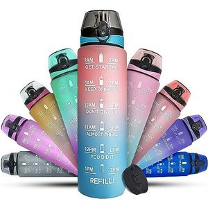 K-MART 1 liter sportwaterfles met motiverende tijdmarkering, vaatwasmachinebestendig, lekvrij, BPA-vrij, niet giftig voor hardlopen, fietsen, fitnessstudio, school en kantoor (roze