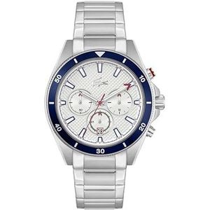 Lacoste MAINSAIL Collection Heren Quartz Chronograaf Horloge met Zilveren Roestvrij Stalen Band - 2011360, Wit, Wit.