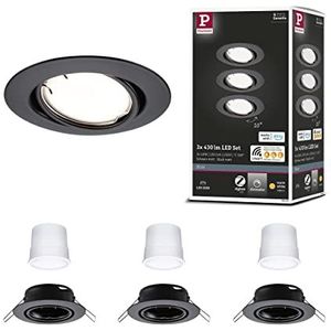 Paulmann 92465 LED inbouwspot Base Smart Home Zigbee ronde basisset 230 V 3 x 4,9 W 3 x 430 lm dimbaar 90 mm mat zwart metaal 3000 K