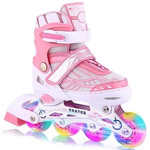 WeSkate Inline skates voor kinderen, comfortabel, met wielen, verstelbare maat, rolschaatsen voor meisjes en jongens, maat S, M, L (roze, blauw)