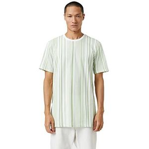 Koton Basic T-shirt met korte mouwen en ronde hals T-shirt voor heren, Groene strepen (12 karaat)