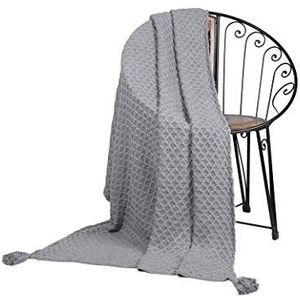Penguin Home 100% katoen, gebreide deken, kleur grijs, met extra zachte grip voor bank en bed, warme en comfortabele deken (130 x 150 cm)