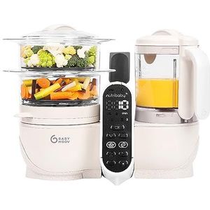 Babymoov Nutribaby (+), multifunctionele babyrobot, 6-in-1, zachte stoomkoker, mixer, ideaal voor batchcooking, BPA-vrij, mineraal beige