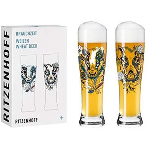 Ritzenhoff 3481004 tarwebierglas 500 ml - set van 2 - serie Brauchzeit set nr. 4-2 stuks met meerkleurige digitale druk