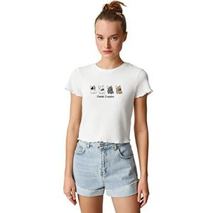 Koton T-shirt imprimé à manches courtes et col rond pour femme, Écru (010), XS