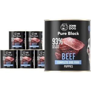 JOHN DOG Pure Black Premium natvoer voor honden, 93% vlees, natvoer voor honden, glutenvrij natvoer, 100% natuurlijke ingrediënten, 6 x 800 g