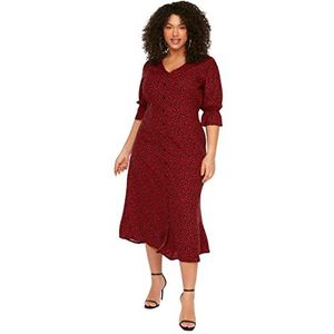 Trendyol Robe chemise midi grande taille pour femme, coupe régulière, robe tissée grande taille, rouge, taille 42, Rouge, 70