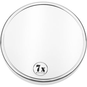 Fantasia Cosmetische spiegel met 7 x vergroting van hoogwaardig metaal - diameter 15 cm - rond met zuignap - make-up spiegel voor thuis en op reis - zilver