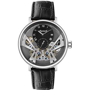 Ingersoll 1892 The Tennessee automatisch herenhorloge met grijze wijzerplaat en zwarte lederen band - I13103, zwart, armband, zwart., Armband