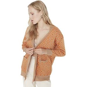Trendyol Trendyol Dames gebreid vest met V-hals Standaard Sweater Dames (1 stuk), Bruin