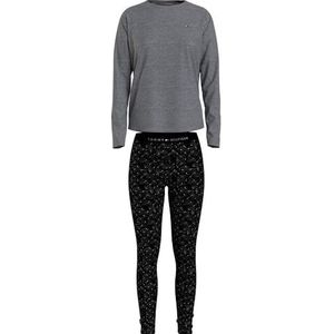 Tommy Hilfiger Damespyjama met lange mouwen en leggings, Donkergrijs Htr/Foil Print