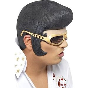 Smiffys Licenciado oficialmente Elvis hoofdtooi, zwart, met gouden haar en bril