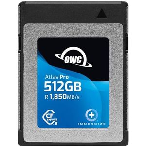 OWC Atlas Pro 512 GB High Performance CFexpress type B geheugenkaart, professionele kwaliteit, tot 1500 MB/s schrijven, lezen 1700 MB/s, registreert tot 6K video met hoge snelheid